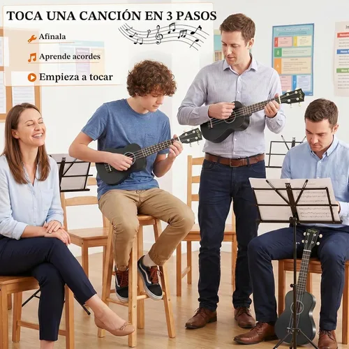 Vista 2 de Kit de ukelele soprano para principiantes de 21 pulgadas con correa de sintonizador de bolsa de concierto en línea gratuita, rápido de aprender Negro