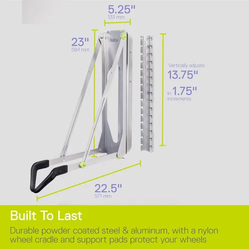 Vista 6 de Delta Cycle - Estante de almacenamiento para bicicletas Pivot – Soporte de pared para garaje giratorio para ahorrar espacio – No requiere elevación