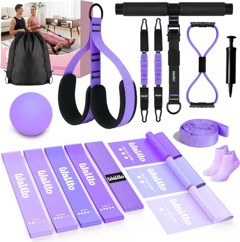 Vista 10 de WALITO 15 PCS Pilates Kit, Adjustable Pedal Resistance Band with Handle, Figure 8 Resistance Band for Exercise Women, At Home Workout Equipment Set