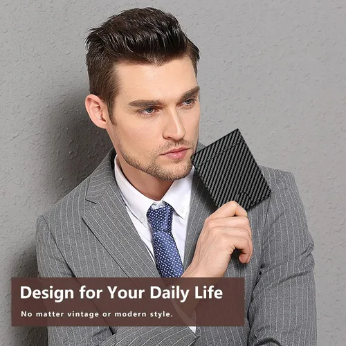 Vista 2 de IMDCGYY Cartera táctica para hombre, cartera de metal delgada y minimalista de fibra de carbono, clip de dinero de acero inoxidable, bloqueo RFID