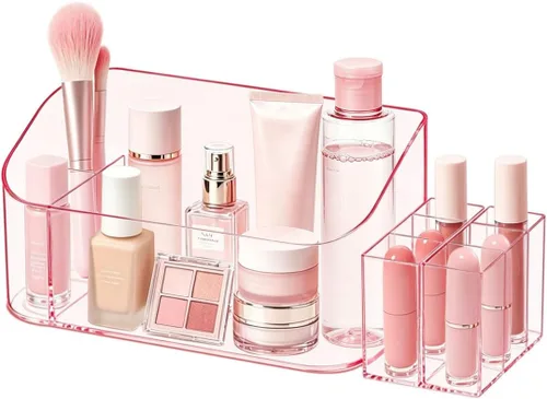 Vista 13 de SUNFICON Bandeja Soporte Organizador de Maquillaje Estuche Expositor de Cosméticos de Mesa Escritorio Tocador Encimera Baño Pared Gabinete Caja