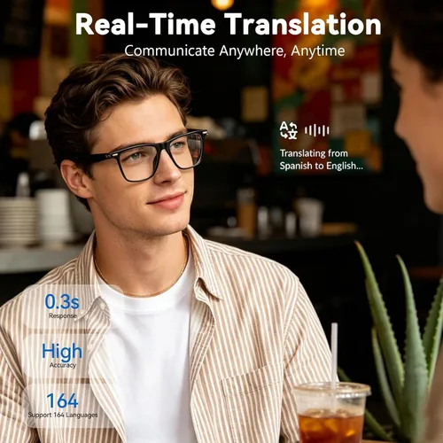 Vista 2 de Gafas Inteligentes de Traducción Ai con ChatGPT, Gafas Bluetooth con Traducción de 164+ Idiomas, Gafas Traductoras con Lentes de Cambio
