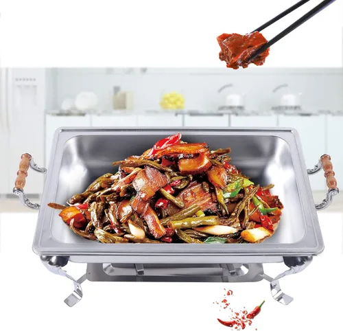 Vista 3 de Juego de platos para bufé, recipiente de calentamiento de acero inoxidable, calentador de alimentos, aislamiento de alimentos, rectangular