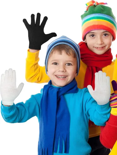 Vista 4 de Boao 6 pares de guantes para niños, dedos completos, guantes de punto para niños pequeños, guantes cálidos de invierno para niños y niñas