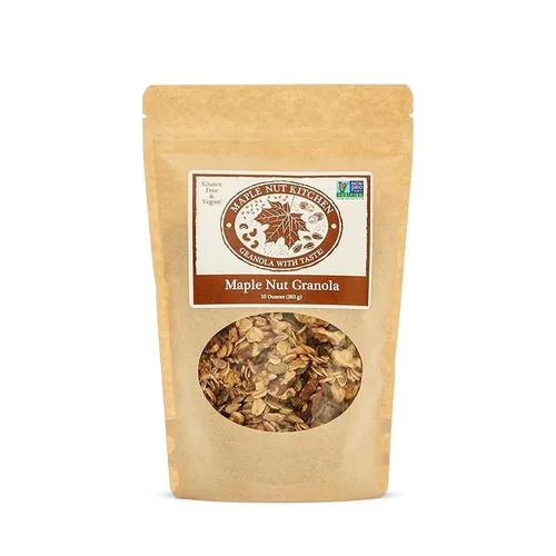 Vista 10 de Maple Nut Kitchen Granola de pan de plátano, avena sin gluten, jarabe de arce y nueces pecanas, cereal vegano crujiente con plátanos secos, granola