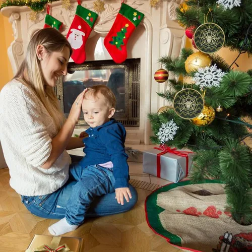 Vista 7 de Matashi Adorno artístico con estampado de araña 5D, adornos colgantes de araña de la suerte para decoración del árbol de Navidad, con historia