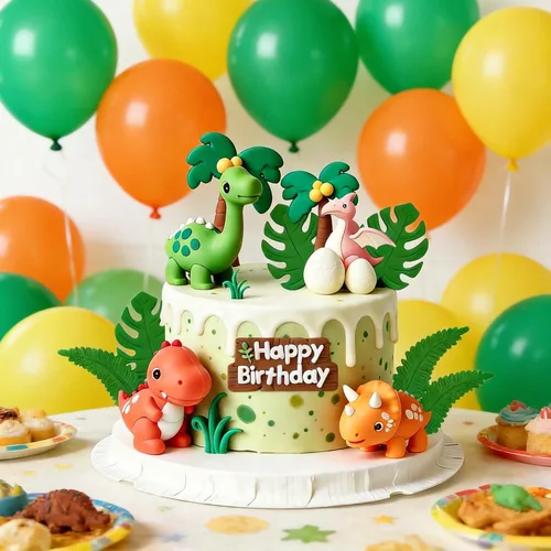 Vista 5 de Decoración de pastel de dinosaurio con temática de selva para decoración