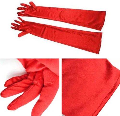Vista 4 de Guantes de ópera rojos de los años 20, guantes largos de satén hasta el codo, guantes elásticos de 21 pulgadas para fiesta de noche y baile nupcial