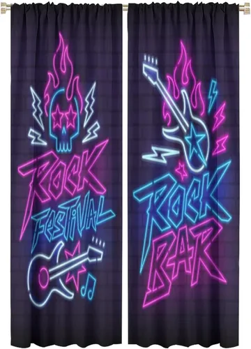 Vista 63 de Cortinas de música rock para adolescentes, tratamiento de ventana de guitarra electrónica para dormitorio, sala de estar, cortinas de ventana