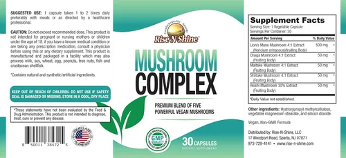 Vista 3 de RISE-N-SHINE Suplemento complejo de hongos para claridad y concentración – Apoyo inmunológico con melena de león, reishi, hongos, chaga, maitake