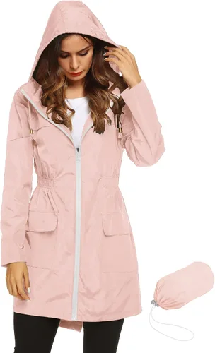 Vista 11 de LOMON Chaqueta ligera impermeable con capucha para mujer, para exteriores