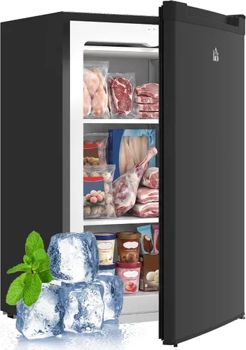 Vista 14 de HOMCOM - Congelador mini de mostrador de 3 pies cúbicos, congelador compacto vertical con estantes removibles, puerta reversible para el hogar Blanco