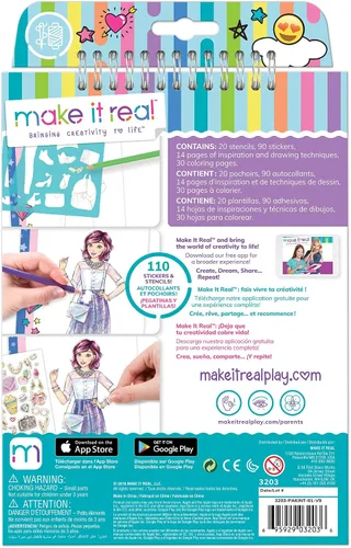 Vista 2 de Cuaderno de bocetos de diseño de moda para niñas – Kit de sueños digital con 110 calcomanías, plantillas, guía de diseño – Moda inspirada en emojis
