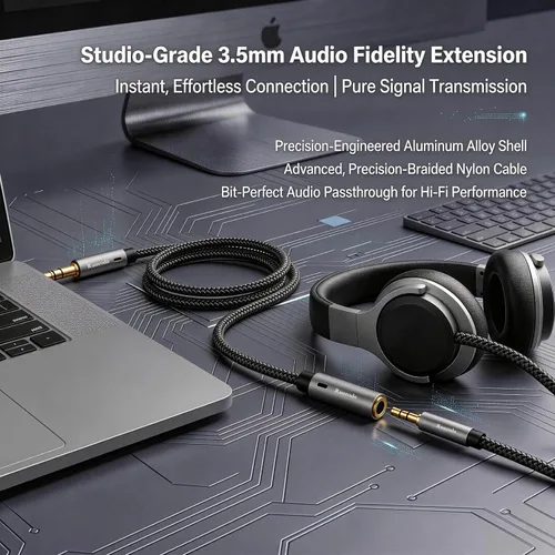 Vista 3 de Cable de extensión de auriculares de 6 pies, 2 unidades, cable de extensión de audio estéreo macho a hembra de 0.138 in - Extensor de cable auxiliar