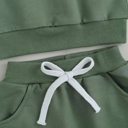 Vista 7 de Conjunto de 2 piezas para bebés, niños y niñas, sudadera con bloques de color y pantalones deportivos, ropa de otoño e invierno