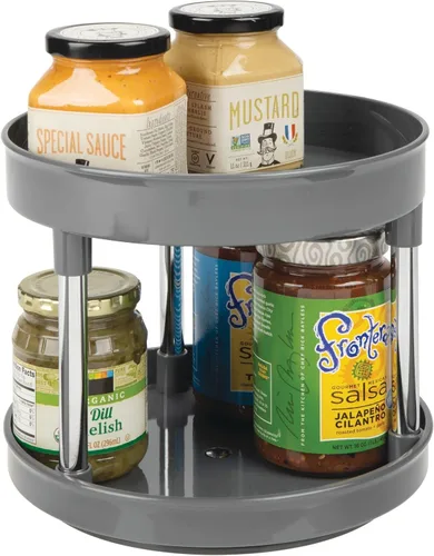 Vista 7 de mDesign Lazy Susan - Mesa giratoria de 2 niveles, contenedor de almacenamiento de alimentos para armarios, despensa, nevera, encimeras, organizador