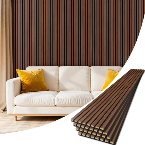 Vista 12 de Paquete de 4 paneles de madera para pared, 47.24 x 12.79 pulgadas, paneles de pared de listones de madera acústica para decoración de interiores