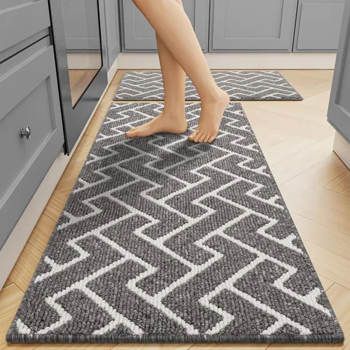 Vista 29 de Juegos de alfombras de cocina de 2 piezas - Alfombras de cocina antideslizantes coloridas para piso - Gruesas, alfombra decorativa de piso de cocina