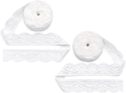 Vista 19 de SEMINI Cinta elástica de encaje de 1 pulgada de ancho para costura, manualidades, boda, fiesta, decoración, ropa (beige)