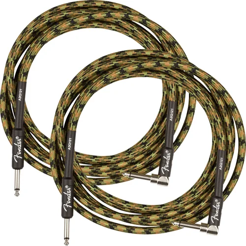 Vista 25 de Fender Cable de instrumentos de lujo de 10 pies, ángulo recto, tweed negro, paquete de 2