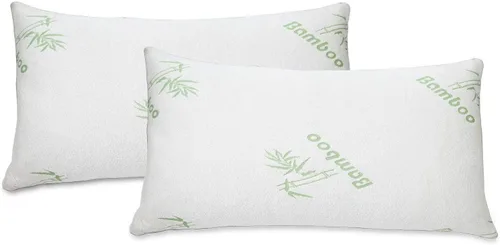 Vista 2 de All American Collection Soft Home Bedroom Premium Hotel Quality 2 piezas almohada de espuma viscoelástica triturada para dormir (Queen, blanco)