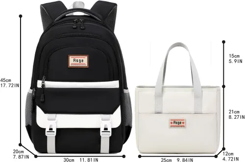 Vista 2 de Asge Mochilas infantiles para niñas, bolsas escolares para libros para adolescentes y niños con compartimento para laptop, diseño ergonómico Negro