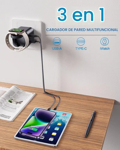 Vista 3 de BeaSaf Bloque de carga de 36 W para Apple con cargador de reloj integrado, bloque de cargador rápido PD plegable para iPhone, cargador de pared