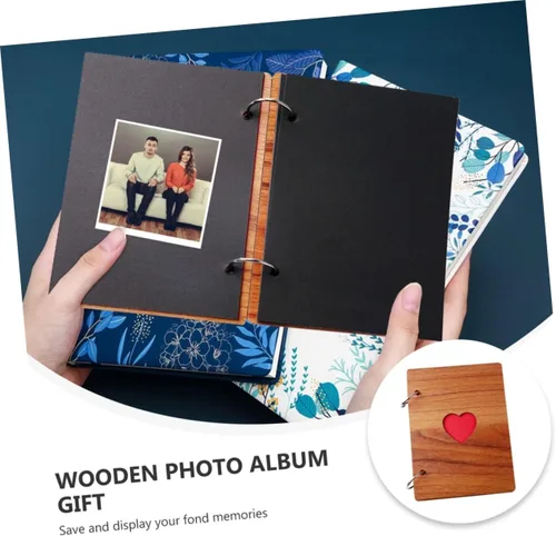 Vista 8 de COLLBATH Álbum de recortes de corazón Álbum de fotos de madera Álbum de fotos de recuerdo juvenil de papel de bebé