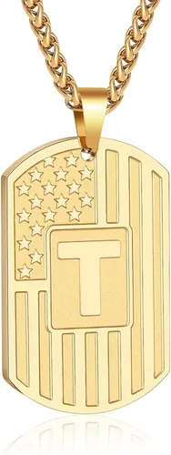 Vista 66 de Bellino Regalos de graduación – Collar con letra inicial de la A a la Z para hombres, niños, adolescentes, acero inoxidable, bandera estadounidense