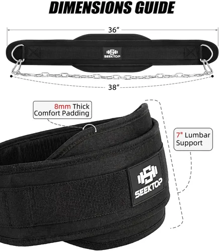 Vista 5 de Seektop Dip Belt With Chain for Weightlifting - Neoprene Waist Belt for GYM Workout, Pull Ups, Crossfit, Weight Lifting, Squat, Training, Fitness