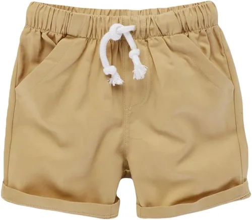 Vista 4 de HILEELANG Pantalones cortos chinos de verano para niños pequeños, de algodón, elásticos, con cordón, para uniforme escolar, 2