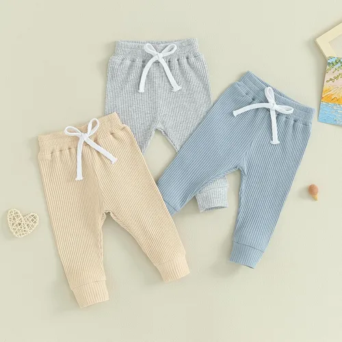 Vista 3 de 3Packs Unisex Baby Clothes Toddler Baby Boy Girl Joggers Pants Solid Drawstring Sweatpants Fall Winter Outfit