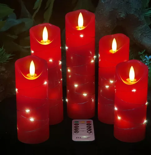 Vista 7 de DANIP - Vela LED verde sin llama con cuerda de estrella integrada, juego de 3 velas LED, con control remoto de 11 botones, función de temporizador
