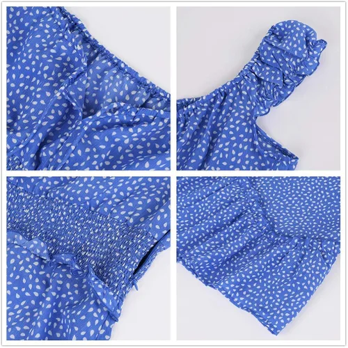 Vista 4 de Yobecho - Minivestido estampado de verano con mangas con volantes y escote corazón para mujer