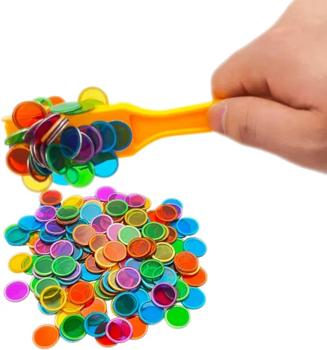 Vista 4 de JUNWRROW Varita magnética de bingo con fichas, 5 paquetes y 500 chips de metal, 5 chips de metal de color para juegos en grupo grande, noche