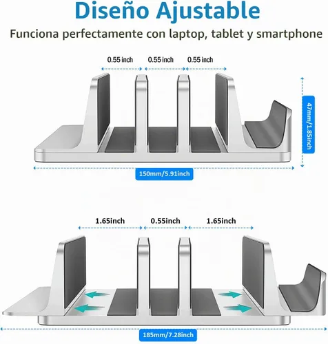 Vista 3 de Soporte vertical para laptop para escritorio [versión actualizada], soporte de escritorio de aluminio con 3 ranuras que ahorra espacio