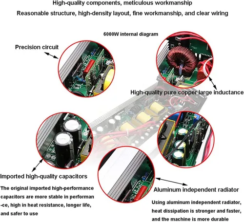 Vista 7 de Inversor de onda sinusoidal pura de 12 V a 220 V, 3000 W-6000 W, convertidor de potencia máxima de CC a CA con pantalla LCD, para automóvil, barco
