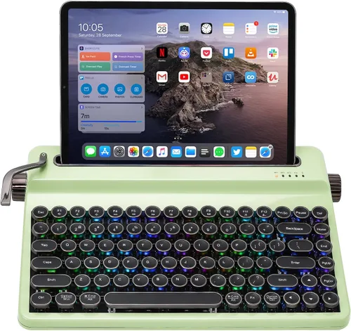 Vista 2 de YUNZII QL75 Wireless Typewriter Retro Mechanical Keyboard(Green, Cocoa Cream V2 Switch),Spring Tea Keycap Cherry(Cherry Profile, Spring Tea)
