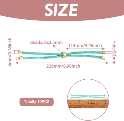 Vista 3 de 10 piezas de pulseras de cordón trenzado de nylon para hacer pulseras deslizantes ajustables con accesorios de latón dorado para accesorios de Negro