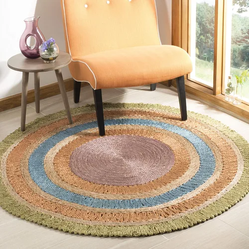 Vista 5 de SAFAVIEH Alfombra redonda de fibra natural NF201C de 3 pies, redonda, azul, multicolor, hecha a mano con encanto bohemio y de yute