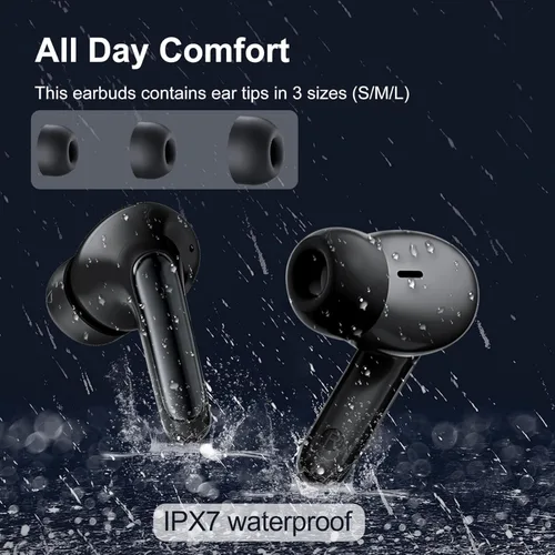 Vista 6 de Auriculares inalámbricos con cancelación de ruido Bluetooth 5.3, auriculares deportivos con micrófono integrado, IPX7 impermeable y pantalla LED