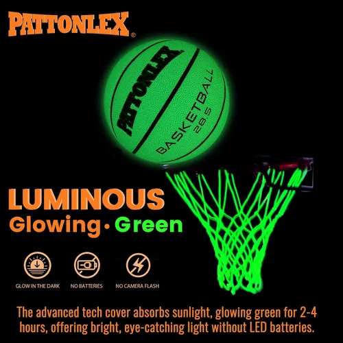 Vista 2 de Balones de baloncesto que brillan en la oscuridad de cuero verde brillante para interiores y exteriores, tamaño oficial 7-29.5, tamaño 6-28.5