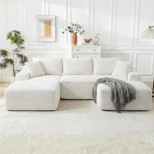 Vista 23 de Sofá modular Cloud de 108 pulgadas, moderno sofá deshuesado con otomana móvil, sofá modular de asiento profundo, sofás esquineros de pana para sala