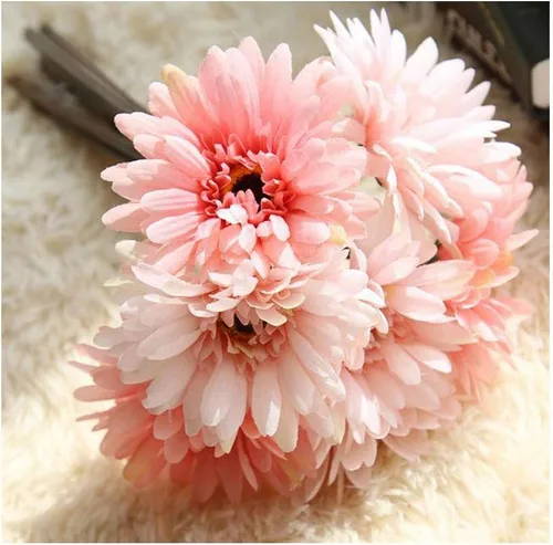 Vista 7 de Flor de gerbera artificial, margaritas artificiales, para novia, dama de honor, 7 tallos de seda, margaritas de seda, ramo de boda, sala de estar
