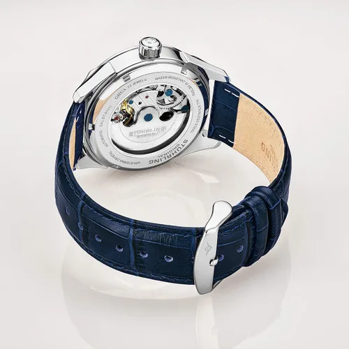 Vista 5 de Stuhrling - Reloj de vestir automático para hombre de acero inoxidable con movimiento mecánico de esqueleto automático con subesfera de tiempo