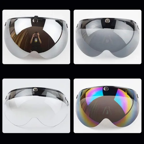 Vista 8 de Visera universal de casco retro de 3 broches a prueba de viento, visera de casco de motocicleta de media cara, lente de visera abatible