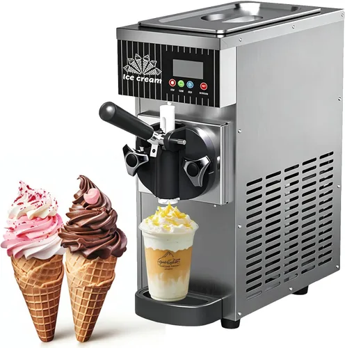Vista 13 de Commercial Ice Cream Machine, 1300W Freestanding Soft Serve Ice Cream Maker, 18-25kg/H Yield with 3-Flavor, Auto Clean LCD Touch Screen, for Snack