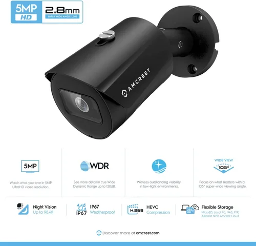 Vista 5 de Amcrest Sistema de cámara de seguridad de 5MP, 4K 8CH PoE NVR, (4) lente gran angular de 5 megapíxeles de 0.110 in resistente a la intemperie