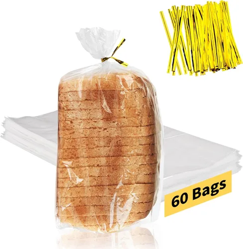 Vista 9 de Bolsas de pan con lazos, 100 bolsas de pan transparentes para pan casero y 100 lazos, bolsas de pan ajustables reutilizables de plástico, bolsas