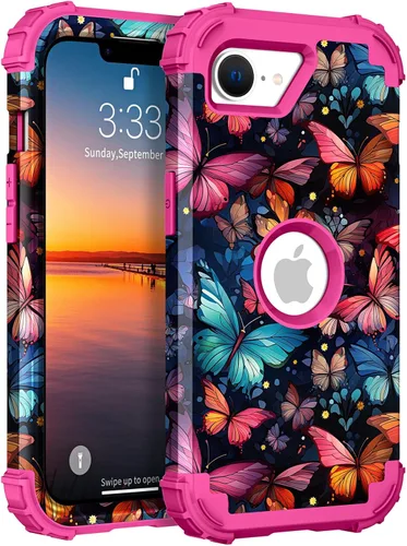 Vista 18 de Hocase Funda para iPhone SE 2022/2020, resistente a prueba de golpes, de plástico duro+goma de silicona, funda protectora híbrida para iPhone SE